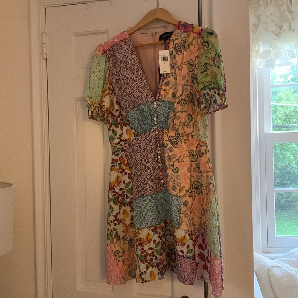 SALONI Pink and Green Sleeveless Mini Sundress